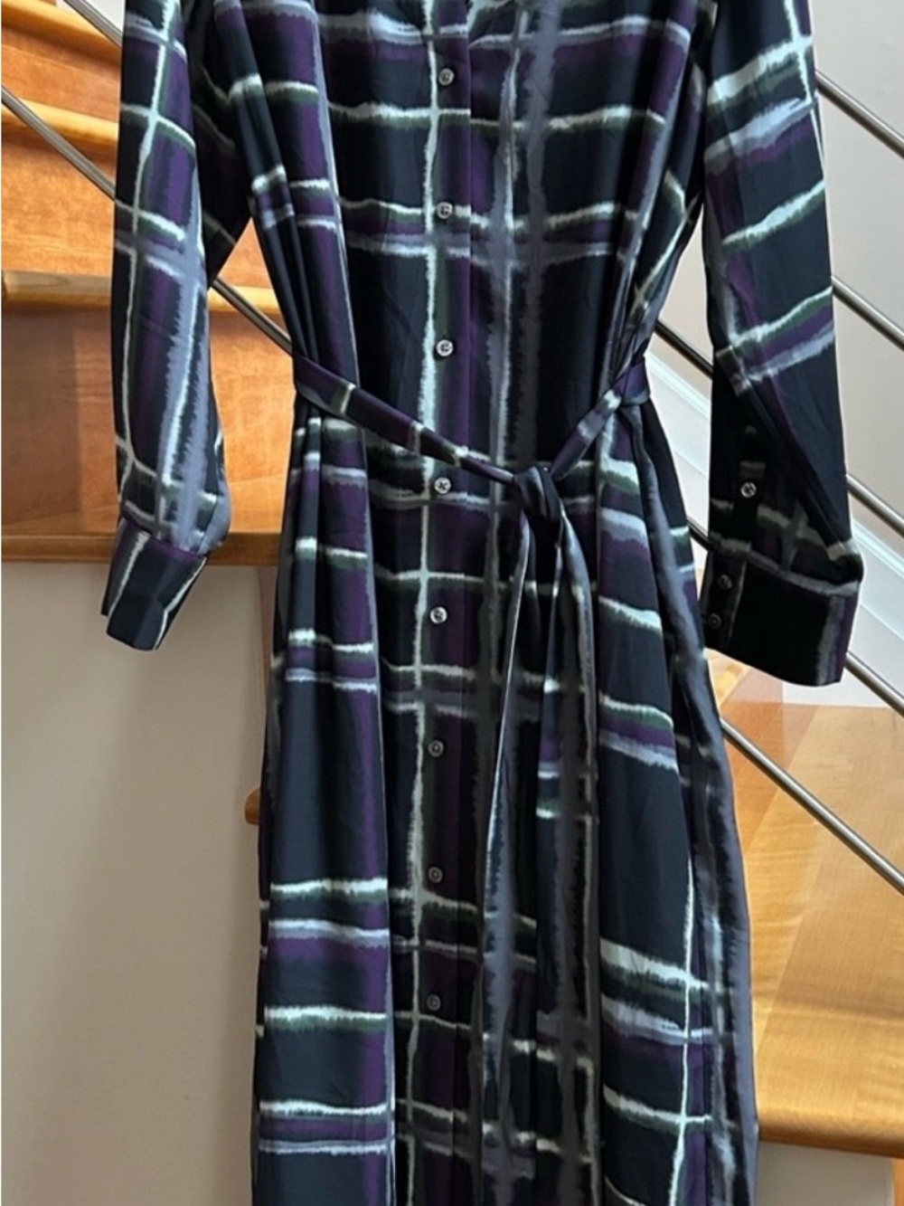 Banana Republic Black and Purple Plaid Long-Sleeve Shirtdress